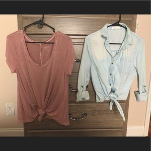 1 pink top and 1 Blue buttoned Crop Top.
